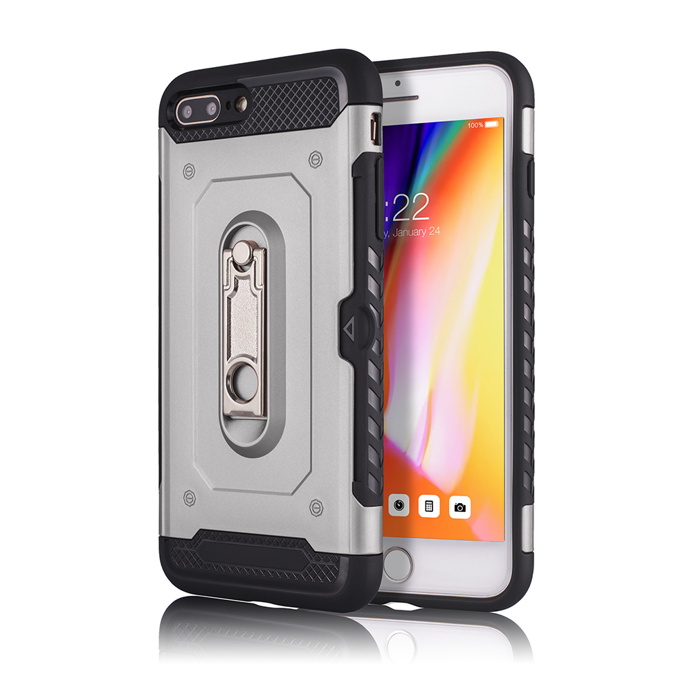 iPHONE 8 / 7 Rugged Kickstand Armor Case with Card Slot (Silver)
